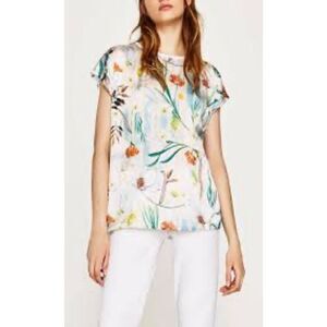 Zara Women Basic Collection Short Sleeve‎ Floral Blouse S